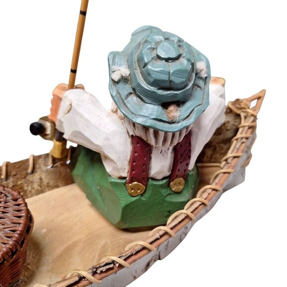Birch Bark Canoe Fly Fishing David Frykman Figure Basket Fishing Pole Handmade - Picture 7 of 10